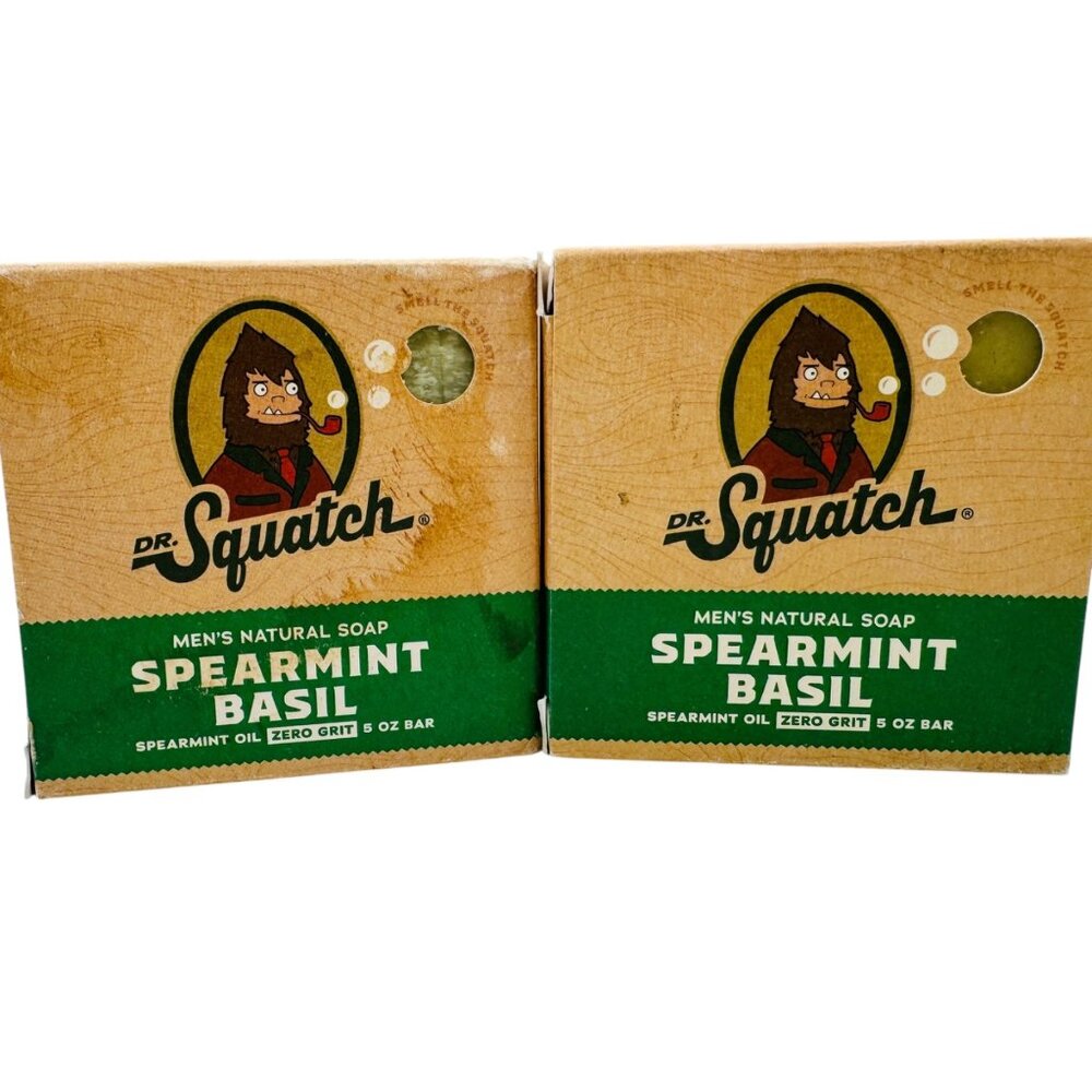 2x Dr. Squatch SPEARMINT BASIL All Natural 5oz Bar Soap for Men with Zero Grit,